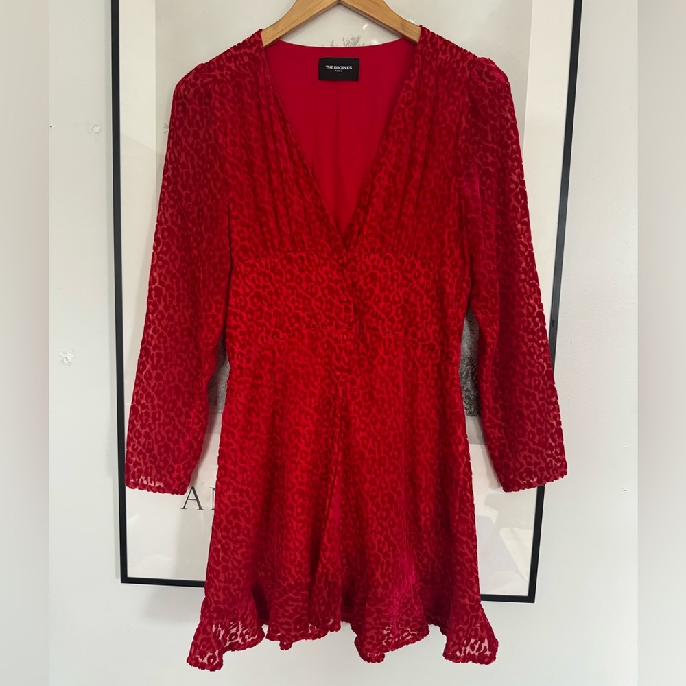 The koople Red velvet leopard print mini dress